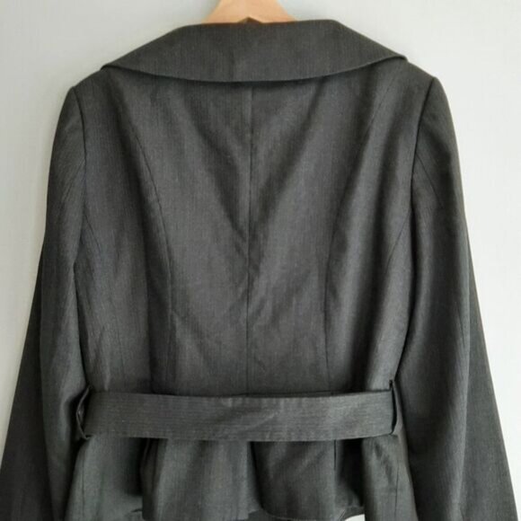 ZARA Belted Button Down Blazer Jacket Dark Gray Sz L - Picture 9 of 15